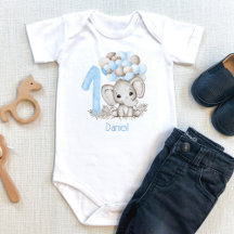 1.ᵉʳ Cumpleaños Cute Elephant Nombre Baby Bodysuit