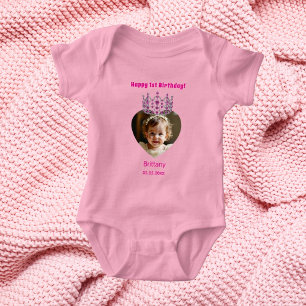 Body Para Bebé 1.ᵉʳ cumpleaños foto de nombre rosa tiara bebé