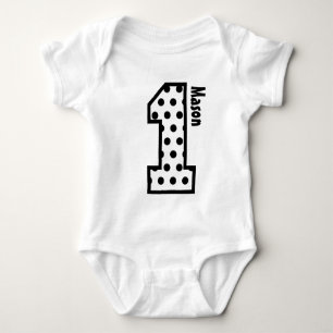 Body Para Bebé 1.ᵉʳ cumpleaños Punto de Polka Negro N004 de un añ