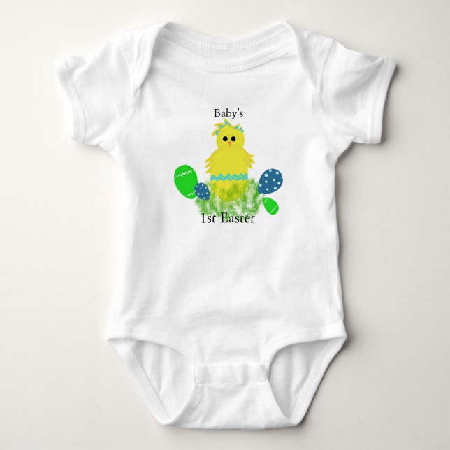 Body Para Bebé 1.ᵉʳ Huevo de pollo de yeso amarillo y azul (Anverso)