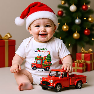 Body Para Bebé 1er Navidad, texto de vaca, Transporte de árbol y 