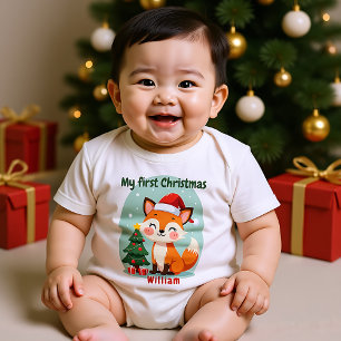 Body Para Bebé 🎄 1er Navidad, texto personalizado, Foxy Fir-st C