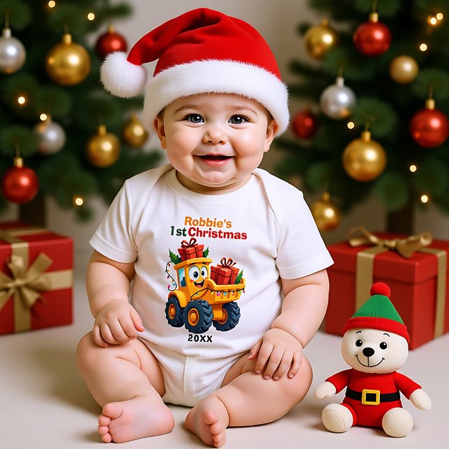 Body Para Bebé 1er Navidad, texto personalizado, Jingle Load & Ro (1st Christmas, own text, Jingle Load & Roll Baby Bodysuit)