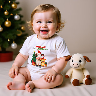 Body Para Bebé 1er Navidad, texto personalizado, Moo-ry & Brillan