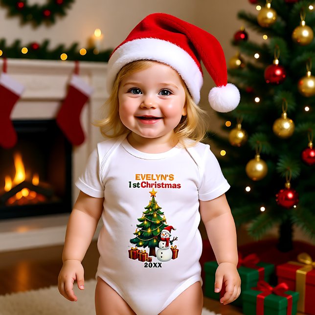 Body Para Bebé 1er Navidad, texto propio, Frosty & Fir Delight (1st Christmas, own text, Frosty & Fir Delight Baby Bodysuit)