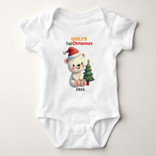 Body Para Bebé 1er Navidad, texto propio, Traje de oso muy alegre