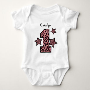 Body Para Bebé 1r El número grande del leopardo ROSADO del