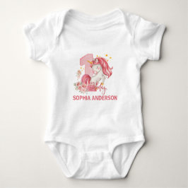 Body Para Bebé 1st Birthday Unicorn Pink Little Girl 