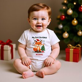 Body Para Bebé 🎄1st Christmas, custom text, Festive Fox Trot