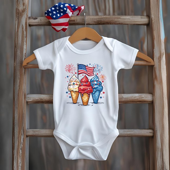 Body Para Bebé 4 de julio Baby Ice Cream USA Bodysuit (Subido por el creador)