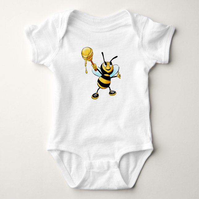 Body Para Bebé Abeja Divertida Con Cuchara De Miel Que Lleva Zapa (Anverso)