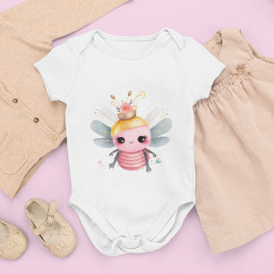 Body Para Bebé Abeja reina vestida con una corona rosa y dulce de