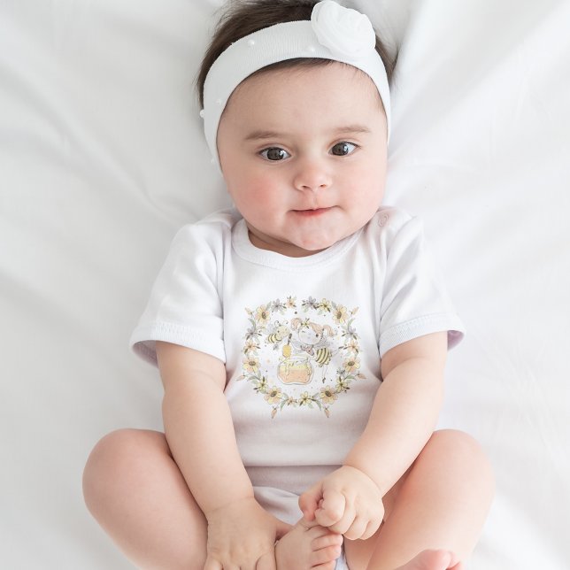 Body Para Bebé Abejas, Hadas Y Abejas Infantiles En Patrón Sin Ma (Honey Bees, Fairy & Baby Bees In Seamless Pattern Baby Bodysuit)