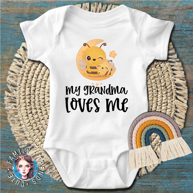 Body Para Bebé Abejas 🌝 regalo para el nieto - Mi abuela me ama (Bees 🌝 Gift for Grandchild - My Grandma Loves Me Baby Bodysuit)