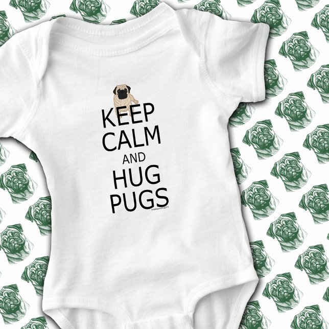 Body Para Bebé Abraza Pug para Mantener la Calma ( Hug Pugs to Keep Calm Baby Bodysuit)