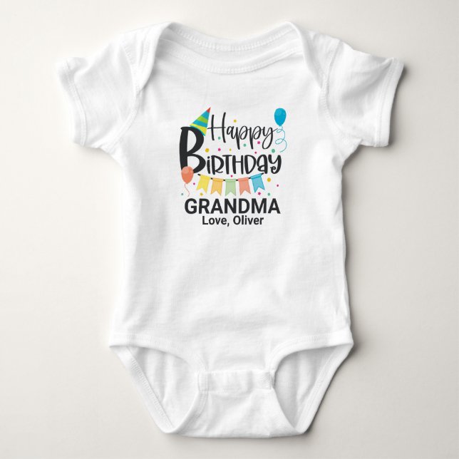 Body Para Bebé Abuela de cumpleaños feliz personalizada (Anverso)