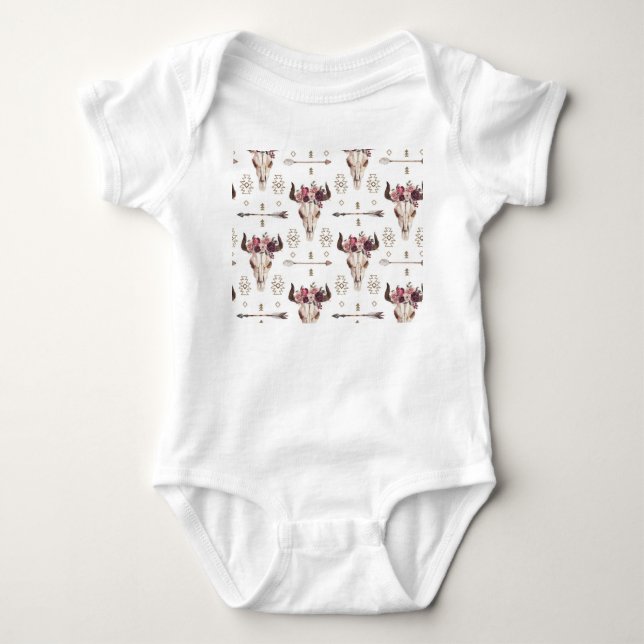 Body Para Bebé acuarela Boho: flechas, patrón de cráneo. (Anverso)