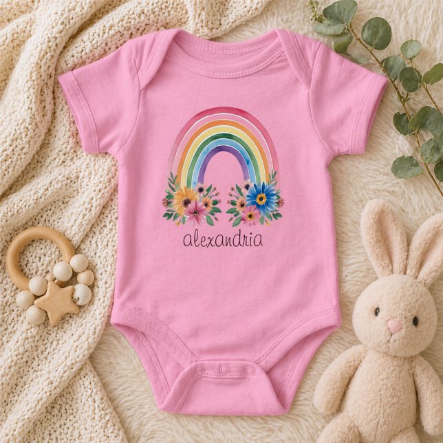 Body Para Bebé Acuarela Boho Floral Arcoíris  (Subido por el creador)
