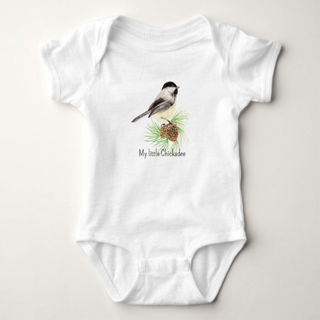 Body Para Bebé Acuarela Cute Chickadee Bird My Little Chickadee (Anverso)