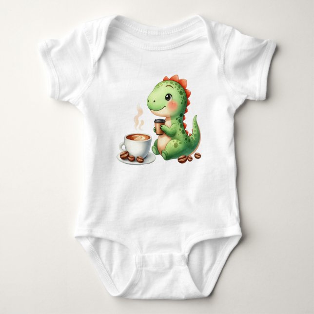 Body Para Bebé acuarela Cute Dinosaur T Rex beber café (Anverso)