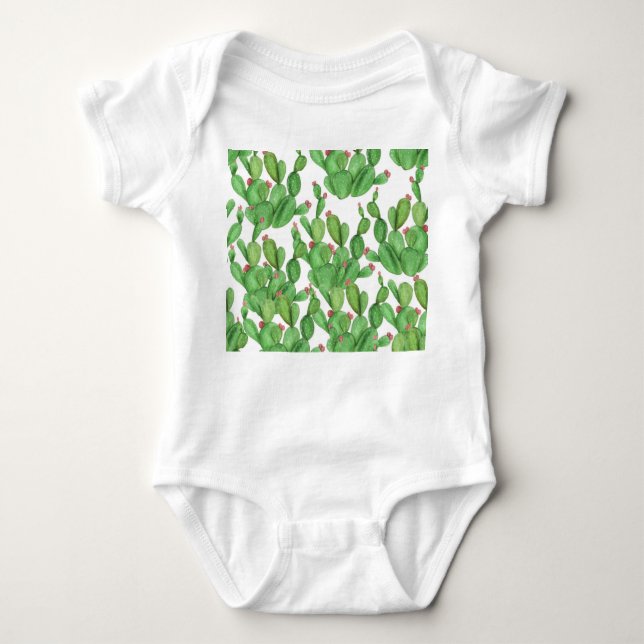 Body Para Bebé Acuarela de Cactus: fondo de patrón sin soldadura (Anverso)