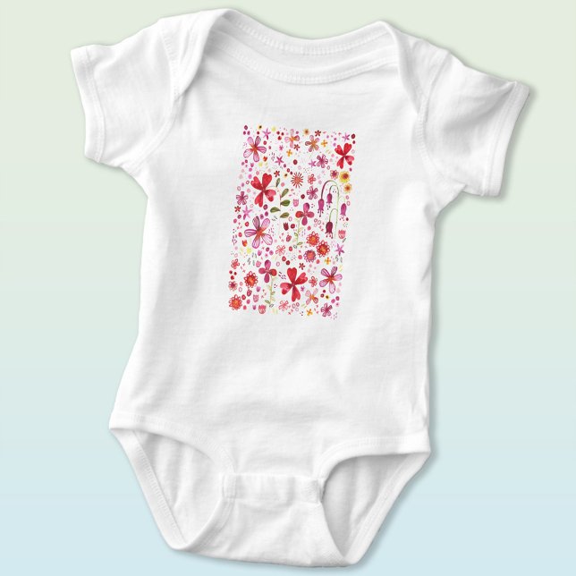 Body Para Bebé Acuarela de flores silvestres (Modern watercolor wildflower art  baby bodysuit)