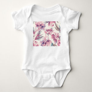 Body Para Bebé acuarela de peonies: fondo floral sin fisuras.