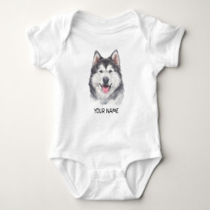 Body Para Bebé Acuarela del mascota del perro del husky siberiano