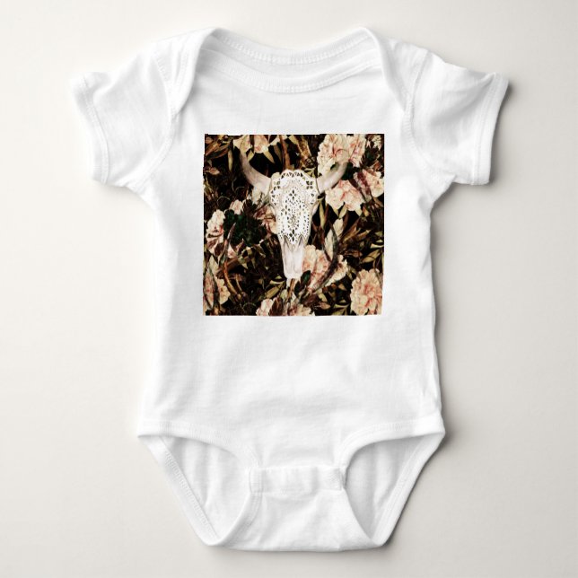 Body Para Bebé acuarela étnica: fondo floral retro. (Anverso)