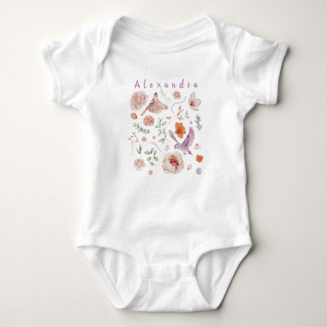 Body Para Bebé Acuarela Floral Hummingbird monograma añadir nombr (Anverso)