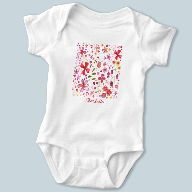 Body Para Bebé Acuarela floral moderna personalizada (Watercolor floral modern personalized name baby bodysuit)