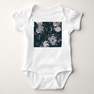 Body Para Bebé acuarela floral oscura, patrón ininterrumpido