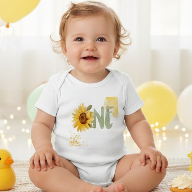 Body Para Bebé Acuarela girasol primer cumpleaños uno  (Subido por el creador)