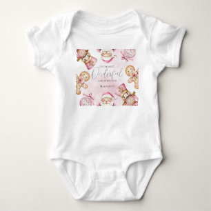 Body Para Bebé acuarela Nieve rosa Navidades de primer cumpleaños