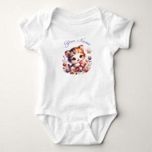 Body Para Bebé Acuarela personalizada Jugando el nombre del gatit