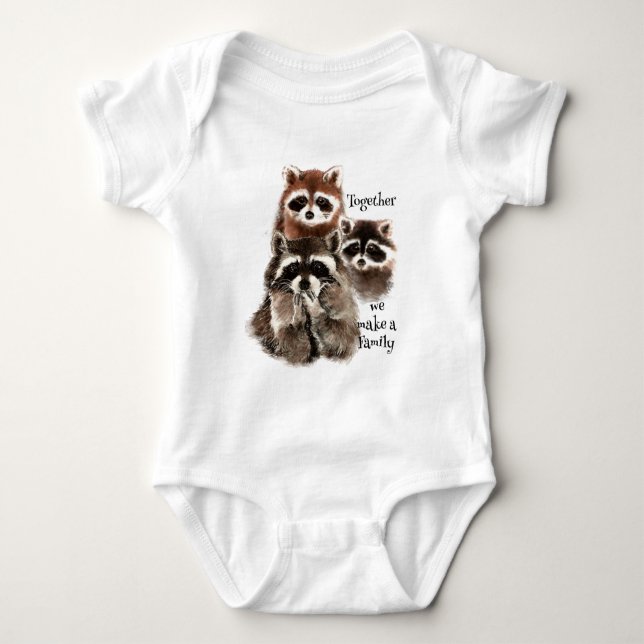 Body Para Bebé Acuarela Raccoons Juntos hacemos una cita familiar (Anverso)