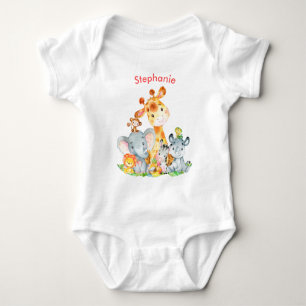 Body Para Bebé Acuarela rosa Cute Safari Jungle Animales