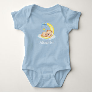 Body Para Bebé Acuarela Teddy Bear Moon Bow Blue