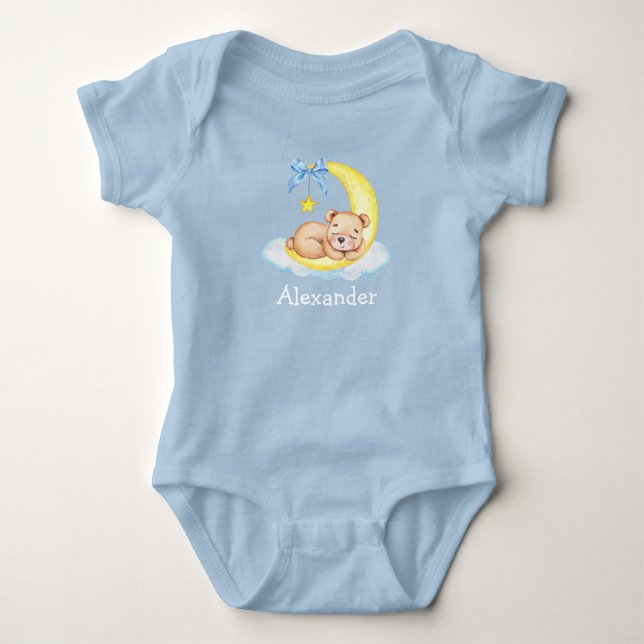 Body Para Bebé Acuarela Teddy Bear Moon Bow Blue (Anverso)