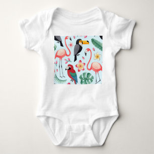 Body Para Bebé Acuarela Tropical: Fusión De Flor De Ave.