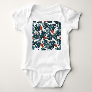 Body Para Bebé acuarela tropical, hojas, flores, colibríes