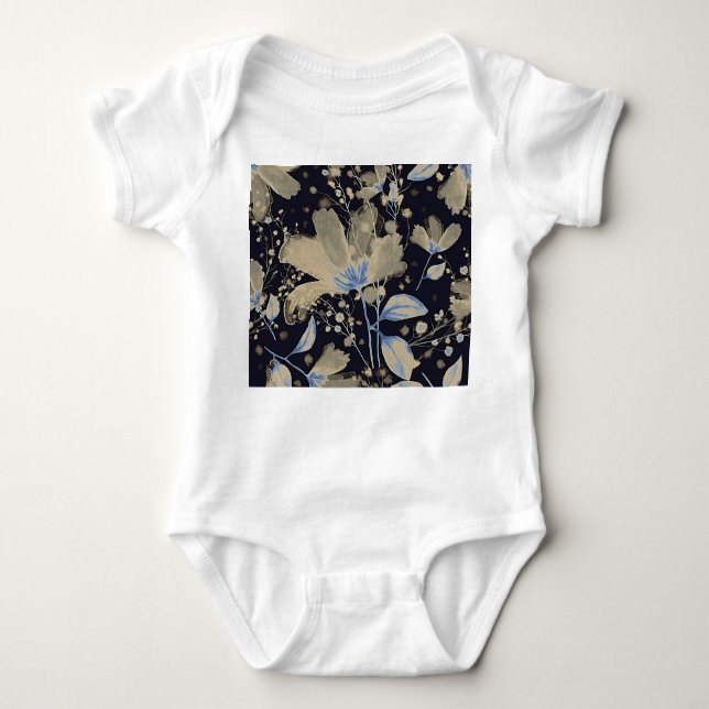 Body Para Bebé Acuarela virgen floral: fondo negro (Anverso)