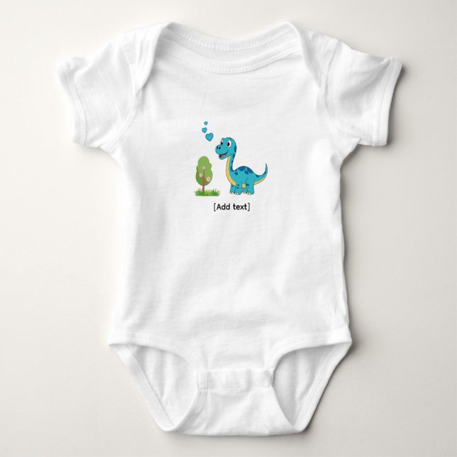 Body Para Bebé Adorable Blue Dinosaur with Hearts - Cute Brachios (Anverso)