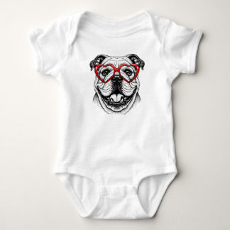 Body Para Bebé Adorable Bulldog in Red Heart Glasses - Love Dog