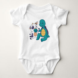 Body Para Bebé Adorable Cow and Turtle Hugging Cartoon