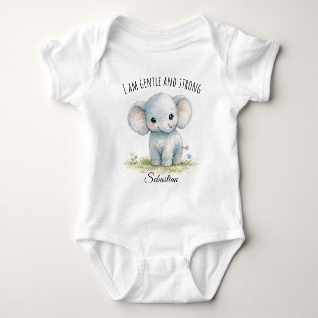 Body Para Bebé Adorable Elefante Azul "Soy Amable y Fuerte" (Anverso)