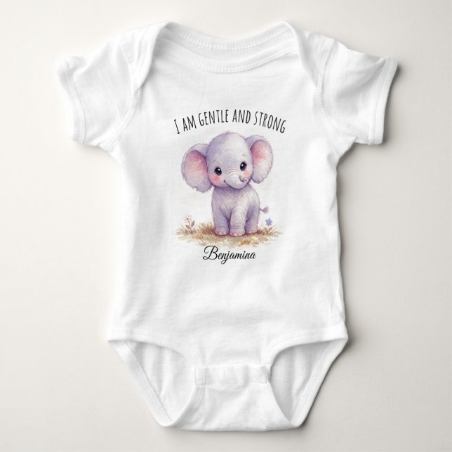Body Para Bebé Adorable Elefante Morado "Soy Amable y Fuerte" (Anverso)