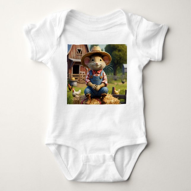 Body Para Bebé Adorable Farmer Mouse Bodysuit Onsie (Anverso)