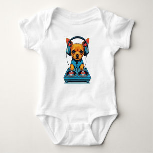 Body Para Bebé Adorable Ginger Small Dog DJ con audífonos