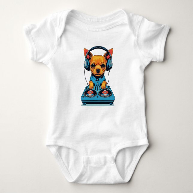 Body Para Bebé Adorable Ginger Small Dog DJ con audífonos (Anverso)
